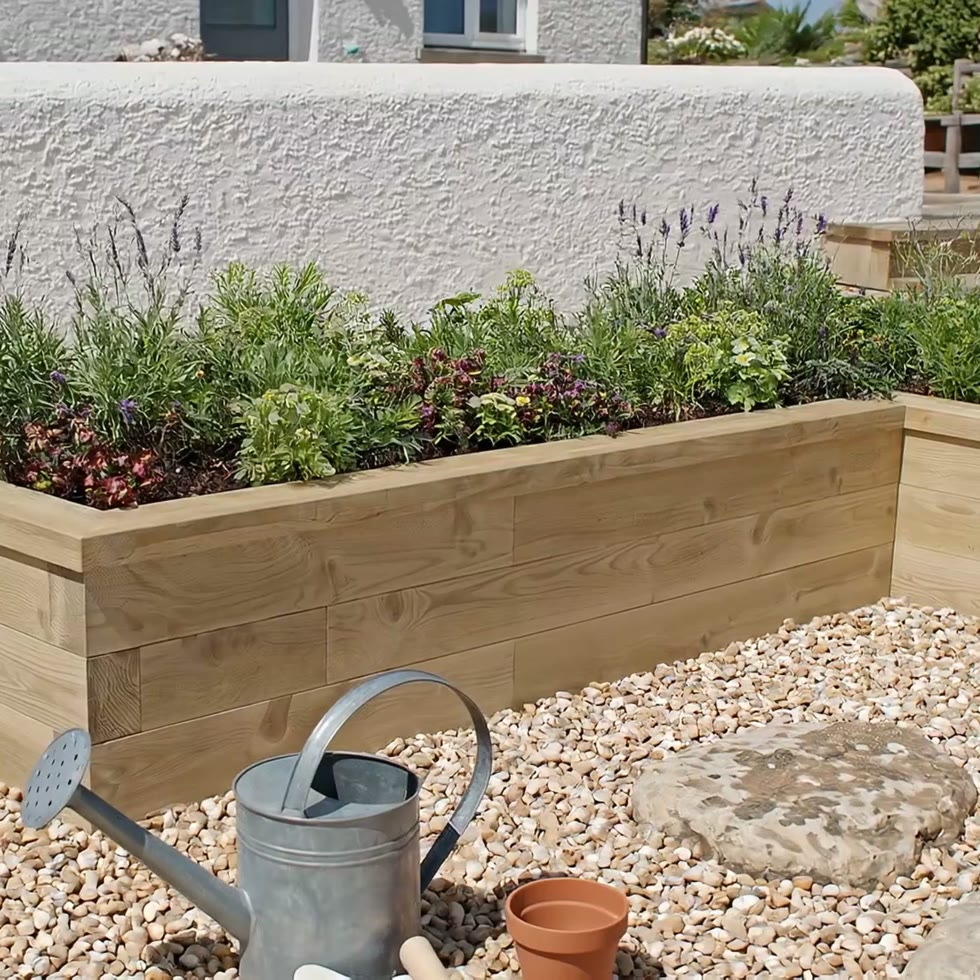 Grande jardinière bois surélevée en L / 262,5 x 112,5 x 75 x 35 cm