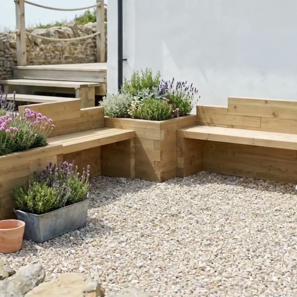 Banc de jardin - Ensemble avec jardinières bois /  300 x 300 x 75 cm