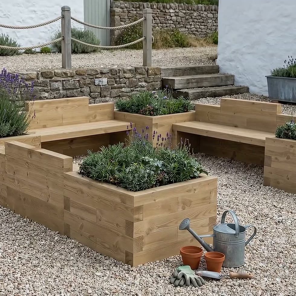 Banc de jardin pour enfants - Jardinières bois en U / 300 x 300 x 65 cm