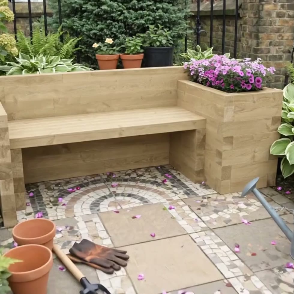 Banc de jardin - Jardinière intégrée  / 202,5 x 75 x 75 cm