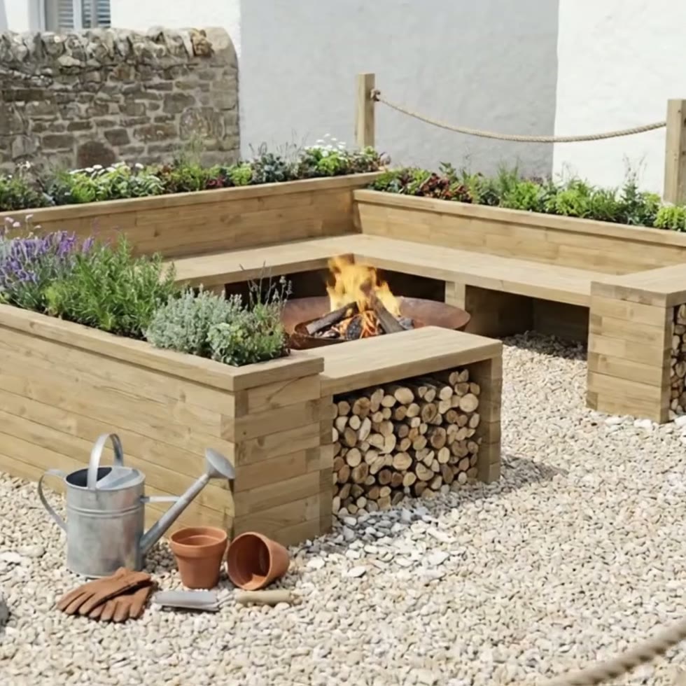 Banc de jardinière carré / 4.35 x 3.675 x 0.85 m