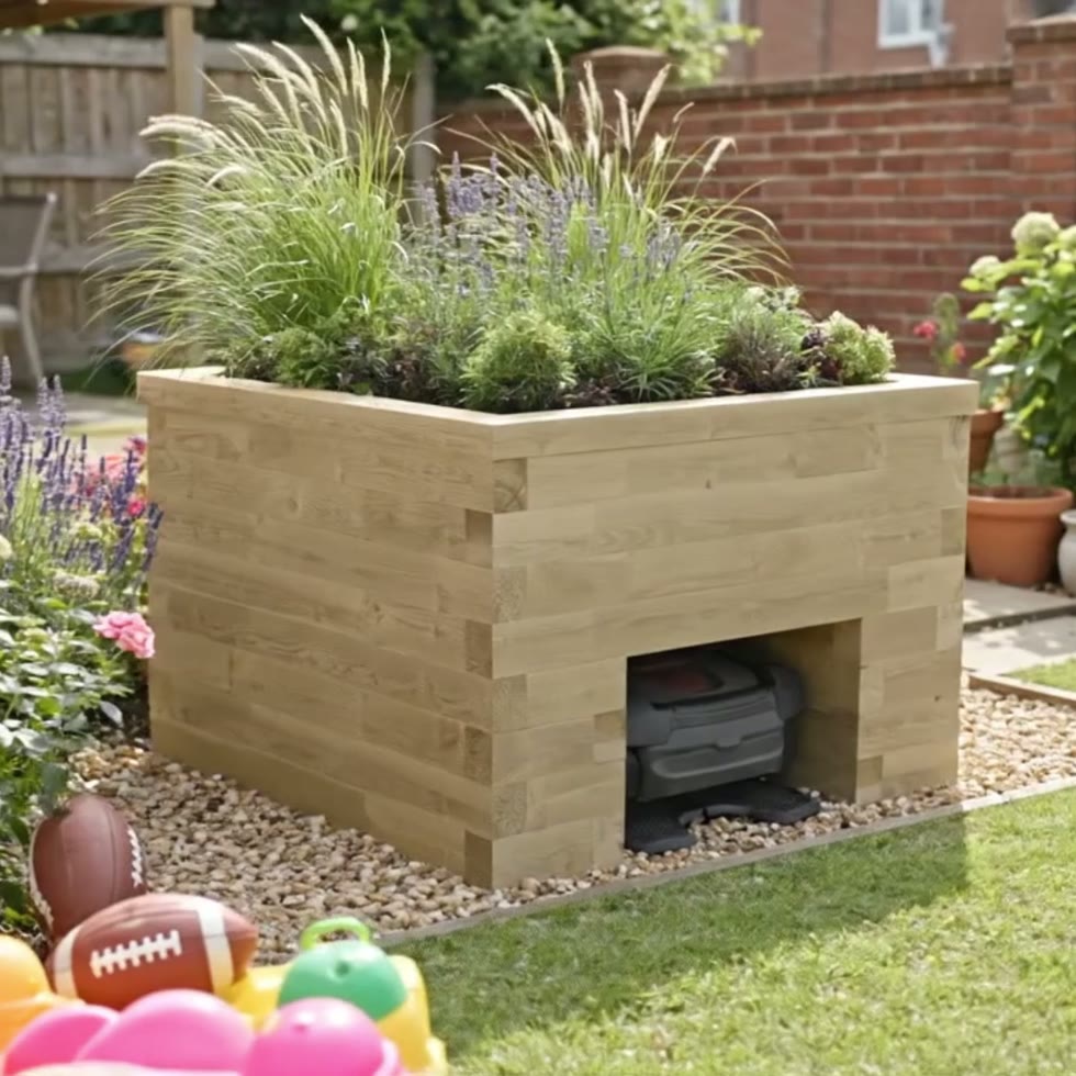 Abri pour robot tondeuse avec jardinière / 1,2 x 1,125 x 0,85 m