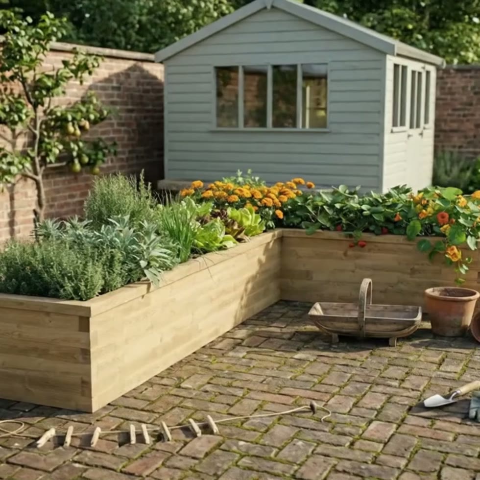 Grande Jardinière d'Angle en forme de L / 4.125 x 2.625 x 0.825 x 0.825 x 0.65m