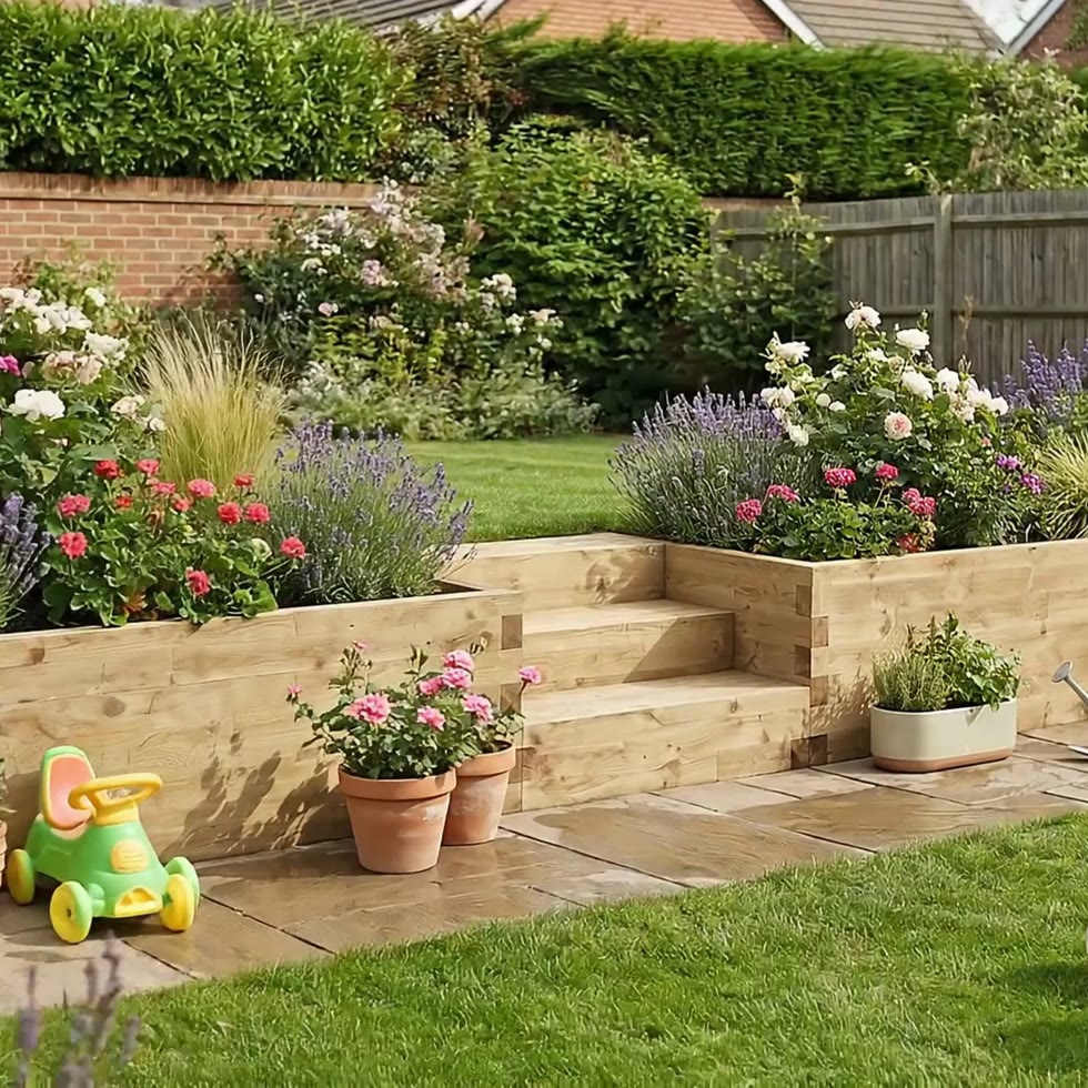 WoodBlocX Retaining wall with steps