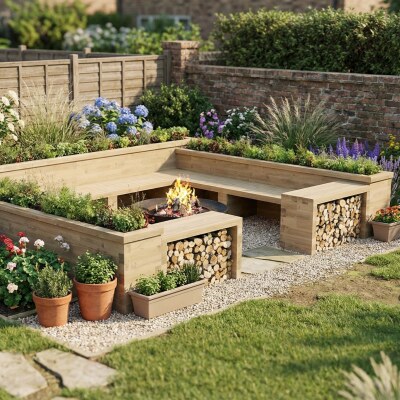 Banc carré avec jardinières / 4,35 x 3,675 x 0,85 m
