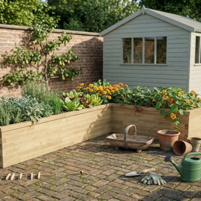 Grande Jardinière d'Angle en forme de L / 4,125 x 2,625 x 0,825 x 0,825 x 0,65 m