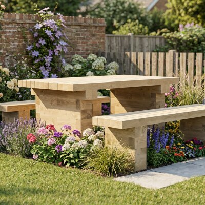 Ensemble de table et banc / 1,5 x 1,65 x 0,75 m