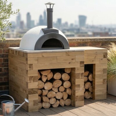 Base en bois pour four à pizza avec plan de travail / 1,5 x 0,9 x 0,95 m