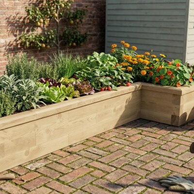 Grande jardinière bois surélevée en L / 2,625 x 1,125 x 0,75 x 0,35 m