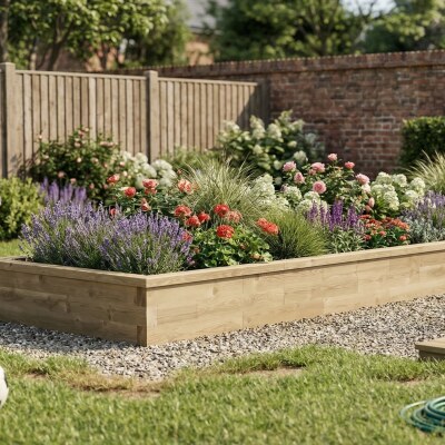 Jardinière bois - Extra longue et basse / 6,0 x 1,5 x 0,35 m