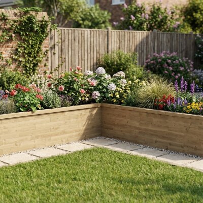 Jardinière bois d'angle en L - XXXL / 3,75 x 3,75 x 0,825 x 0,75 m