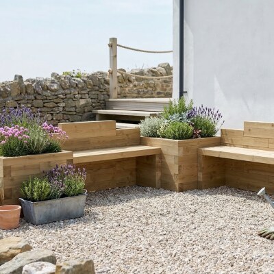 Banc de jardin - Ensemble avec jardinières bois / 3,0 x 3,0 x 0,75 m