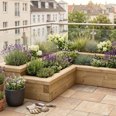 Jardinière bois d'angle multiniveaux / 1,5 x 0,75 x 0,35 m