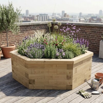 Jardinière bois d'angle - 3 côtés / 1,125 x 1,125 x 0,55 m