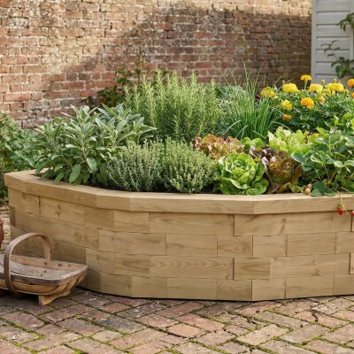 Jardinière bois surélevée demi-cercle XXL / 3 x 1,502 x 0,45 m