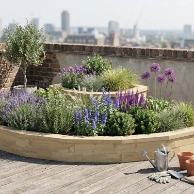 Jardinière bois d’angle arrondie en cascade - Haute / 1,8 x 1,8 x 0,45 m