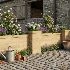 Mur de soutènement - Quatre piliers  /  555 x 65 cm