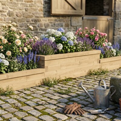 Jardinière bois multiniveaux - Extra longue / 375 x 75 x 45 cm