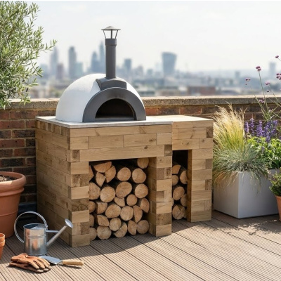 Base en bois pour four à pizza avec plan de travail / 1,5 m x 0,9 m x 0,95 m