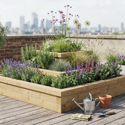 Corner Tiered Herb Garden / 1.5 x 1.5 x 0.55m