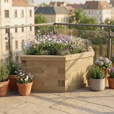 Carré potager surélevé hexagonal / 155 x 92,5 x 55 cm