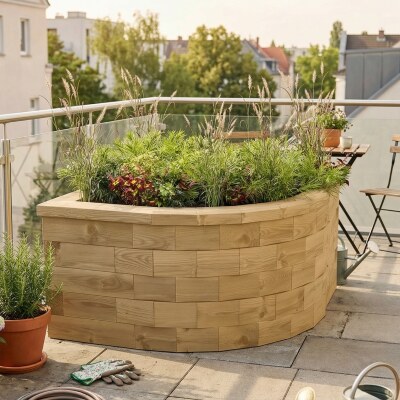 Petite jardinière bois d’angle arrondie / 75 x 75 x 55 cm