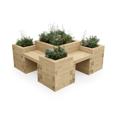 Banc de jardin d'angle - Jardinières multiniveaux / 150 x 150 x 65 cm