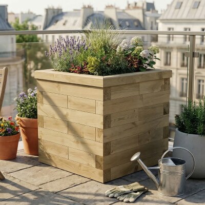Jardinière bois en cube / 75 x 75 x 75 cm
