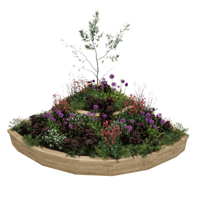 Jardinière bois d’angle arrondie en cascade - Longue / 225 x 225 x 45 cm