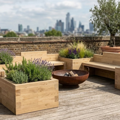 Bancs de jardin avec jardinières en U  / 3.75m x 3.75m x 0.55m