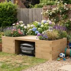 Garage pour robot tondeuse avec banc et jardinière / 2,025 m x 0,9 m x 0,55 m